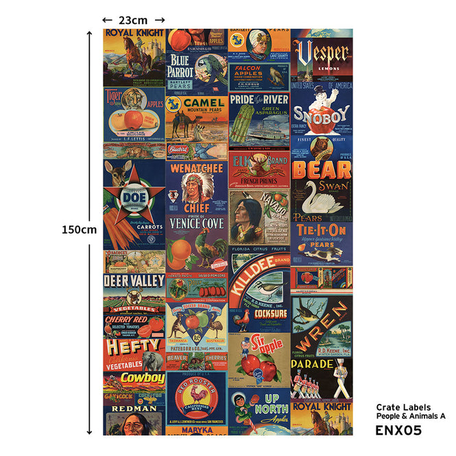マステ感覚で貼る壁紙 【EASY WALL TAPE®︎】NLXL / Crate Labels People & Animals A ENX05
