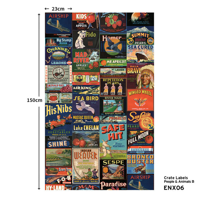 マステ感覚で貼る壁紙 【EASY WALL TAPE®︎】NLXL / Crate Labels People & Animals B ENX06