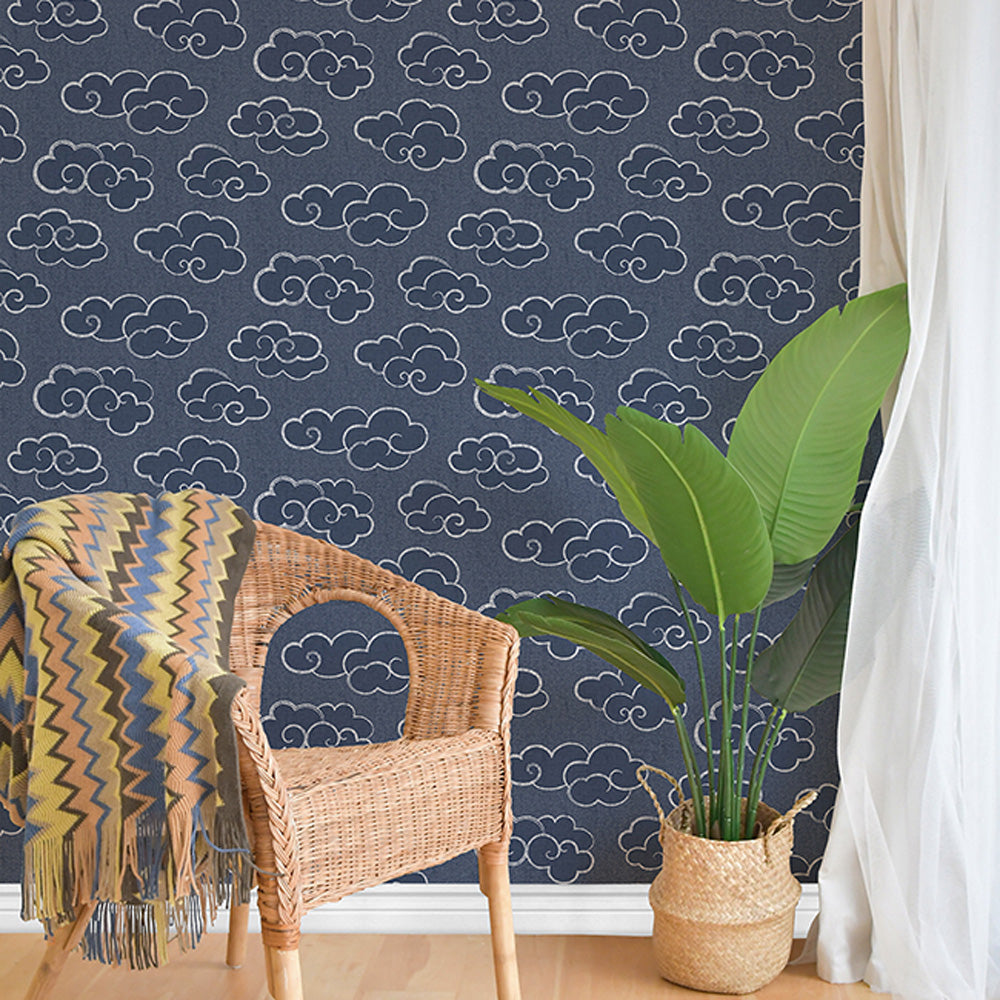 予約受付】はがせる シール 壁紙 NU WALLPAPER / Navy Alto Peel and