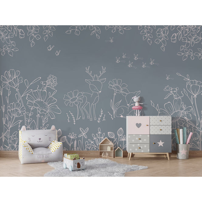 Oliver Robins / Deer Doodles - blue W17744