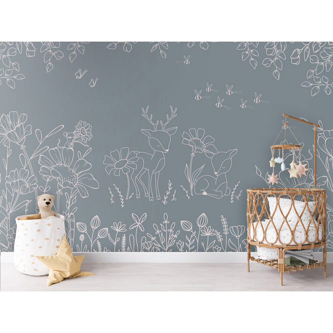 Oliver Robins / Deer Doodles - blue W17744