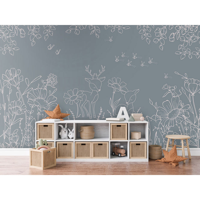 Oliver Robins / Deer Doodles - blue W17744