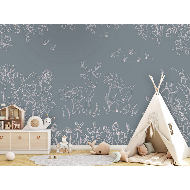 Oliver Robins / Deer Doodles - blue W17744