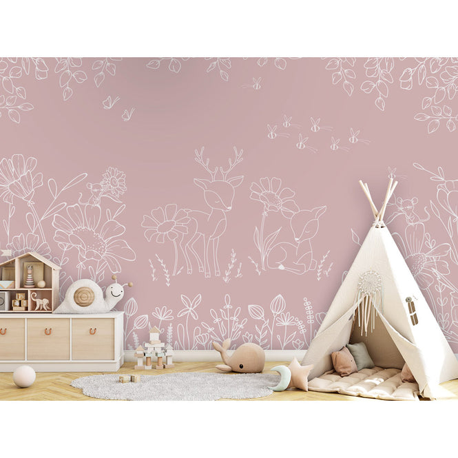 Oliver Robins / Deer Doodles - pink W17748