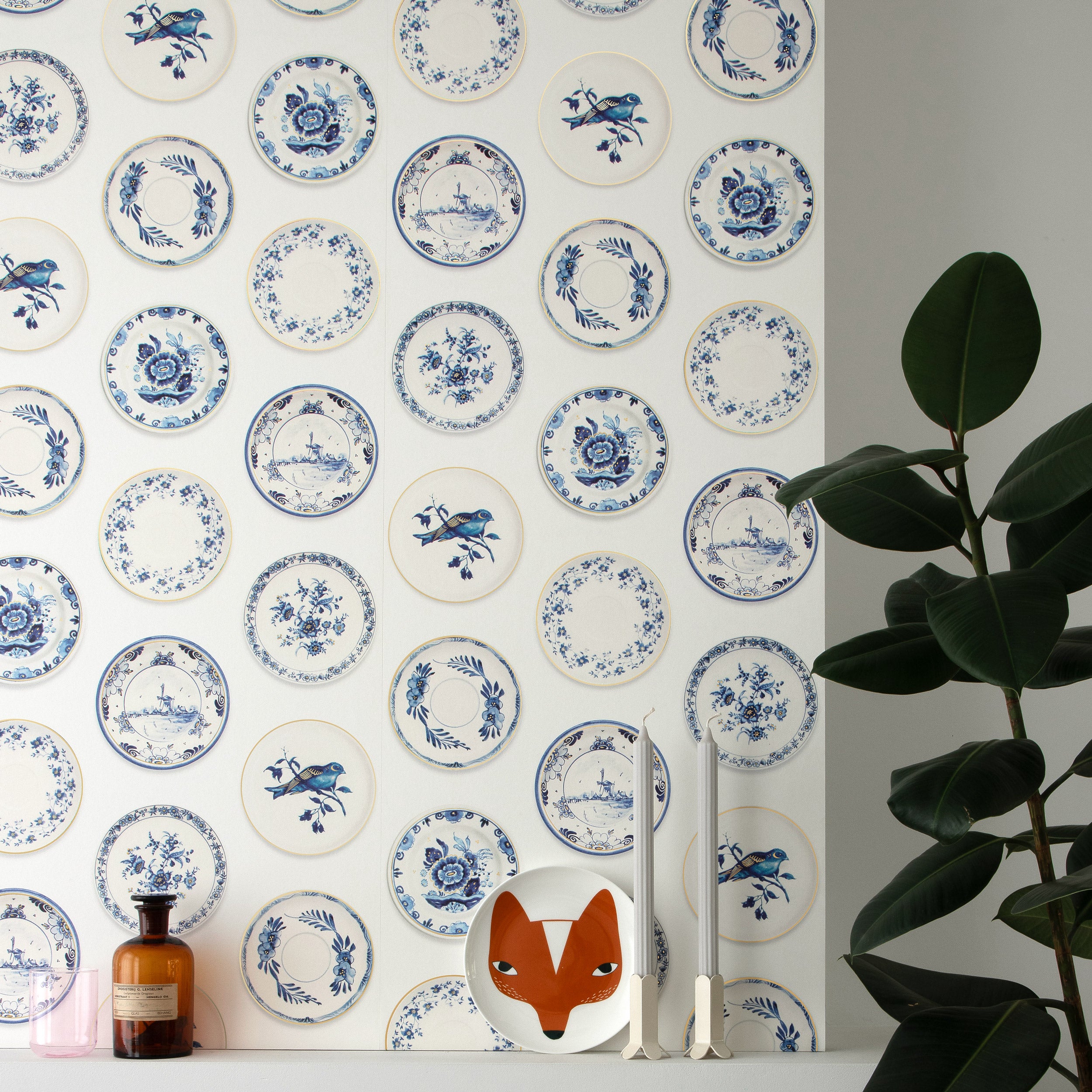 studio ditte / Porcelain wallpaper blue & gold【2パネル1セット