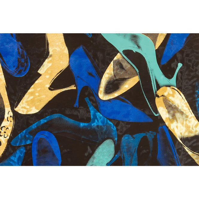 輸入壁紙 Andy Warhol / SHOES / Blue Suede on Gold Pony Skin Foil (triple roll)