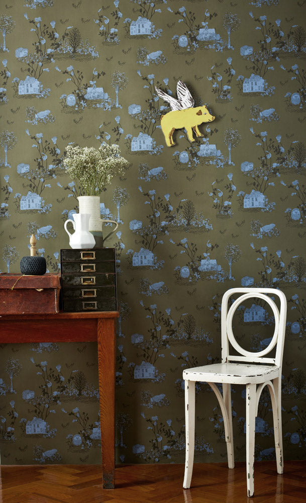 Sian Zeng / Woodlands Wallpaper / Khaki Blue WOODLANDS08