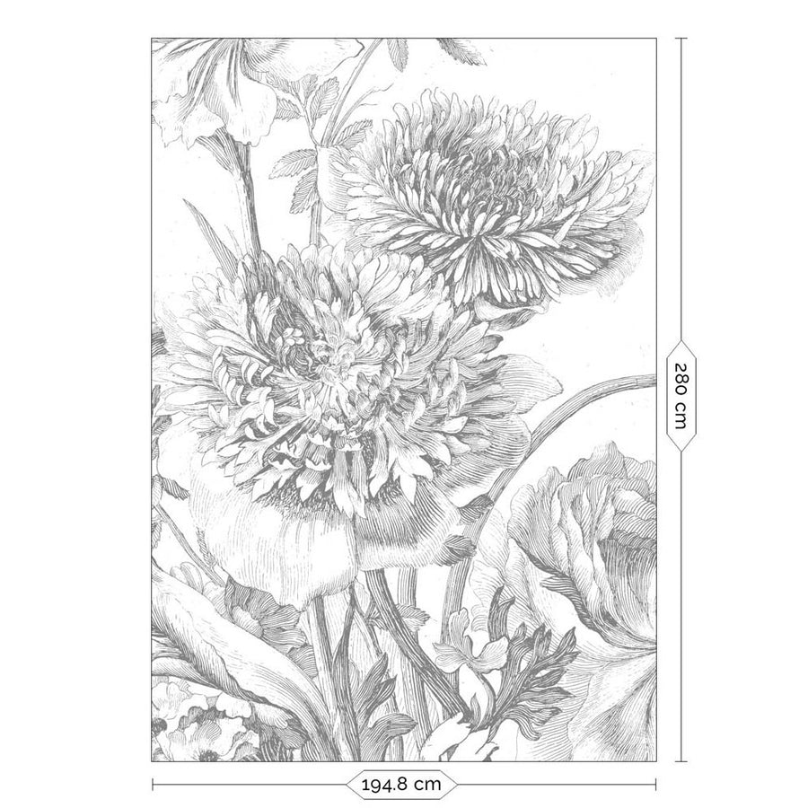 輸入壁紙 KEK Amsterdam / FLORA & FAUNA / WALL MURAL Engraved Flowers WP-330 (4パネル)