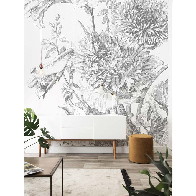 輸入壁紙 KEK Amsterdam / FLORA & FAUNA / WALL MURAL Engraved Flowers WP-338 (8パネル)