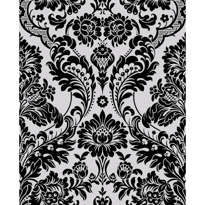 【1mサンプル】Graham & Brown / Gothic Damask Flock / Black & Silver 104562