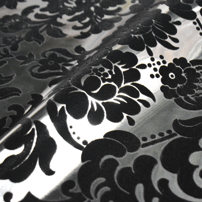【1mサンプル】Graham & Brown / Gothic Damask Flock / Black & Silver 104562