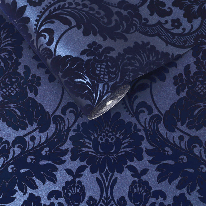 【1mサンプル】Graham & Brown / Gothic Damask Flock / Cobalt 104563