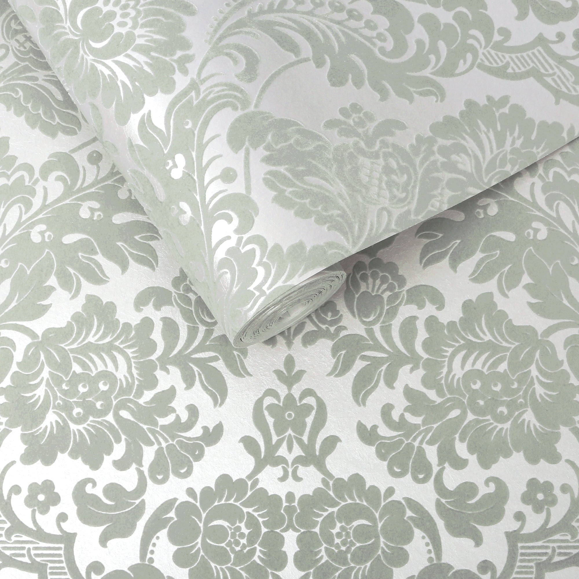 切売m単位】Graham & Brown / Gothic Damask Flock / Grey & Silver