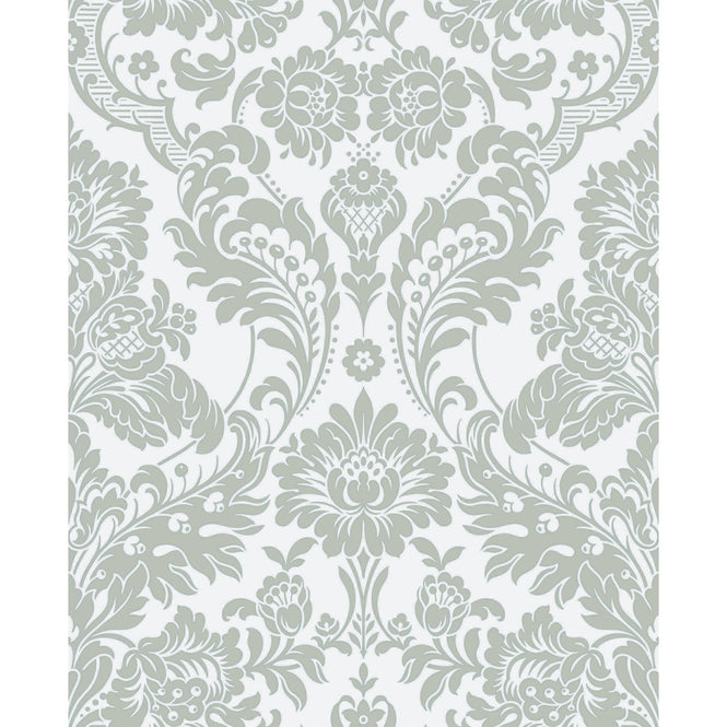 【1mサンプル】Graham & Brown / Gothic Damask Flock / Grey & Silver 104564