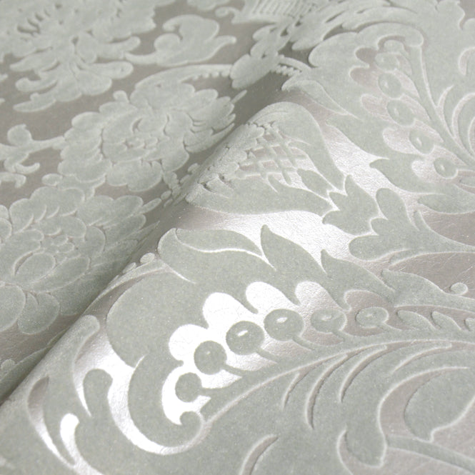 【1mサンプル】Graham & Brown / Gothic Damask Flock / Grey & Silver 104564