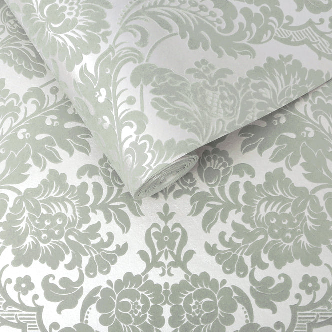 Graham & Brown / Gothic Damask Flock / Grey & Silver 104564