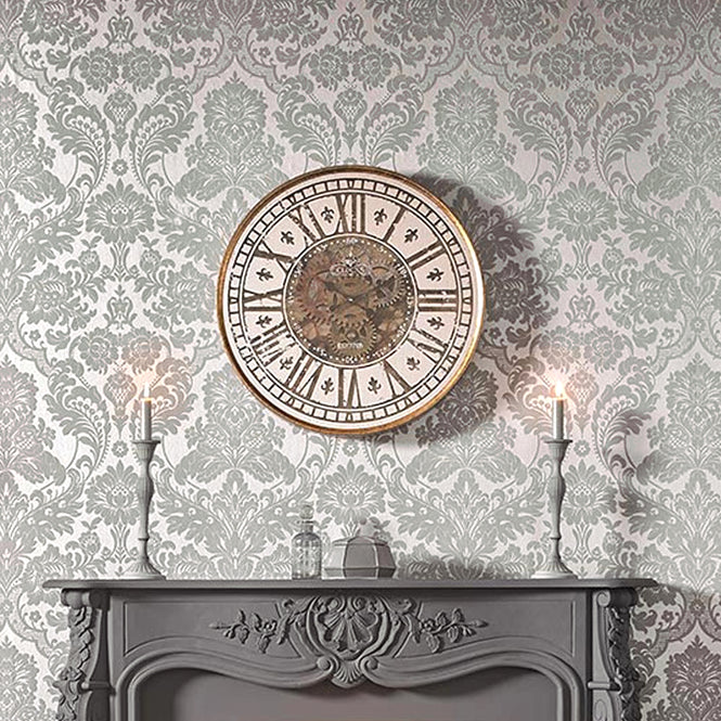 Graham & Brown / Gothic Damask Flock / Grey & Silver 104564