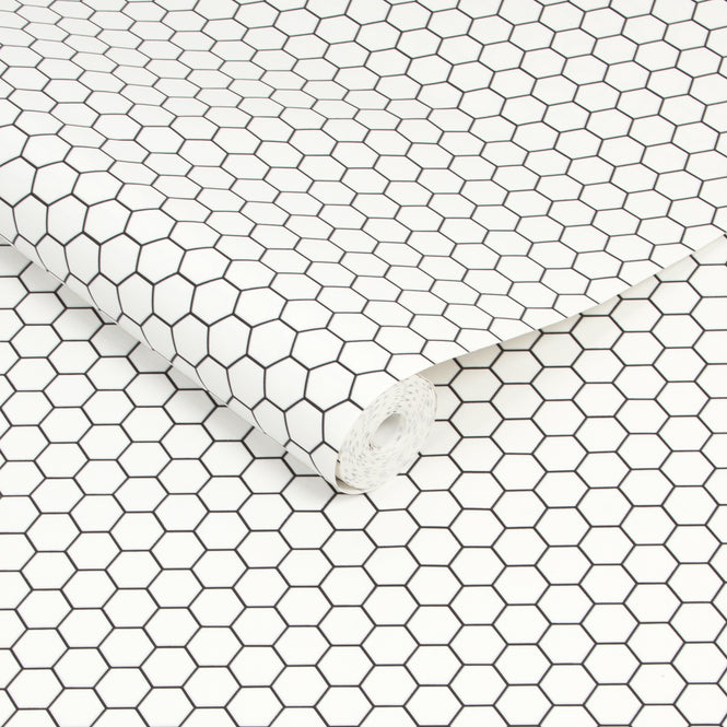 【1mサンプル】Graham & Brown / OASIS / HEXAGON LATTICE WHITE 112650