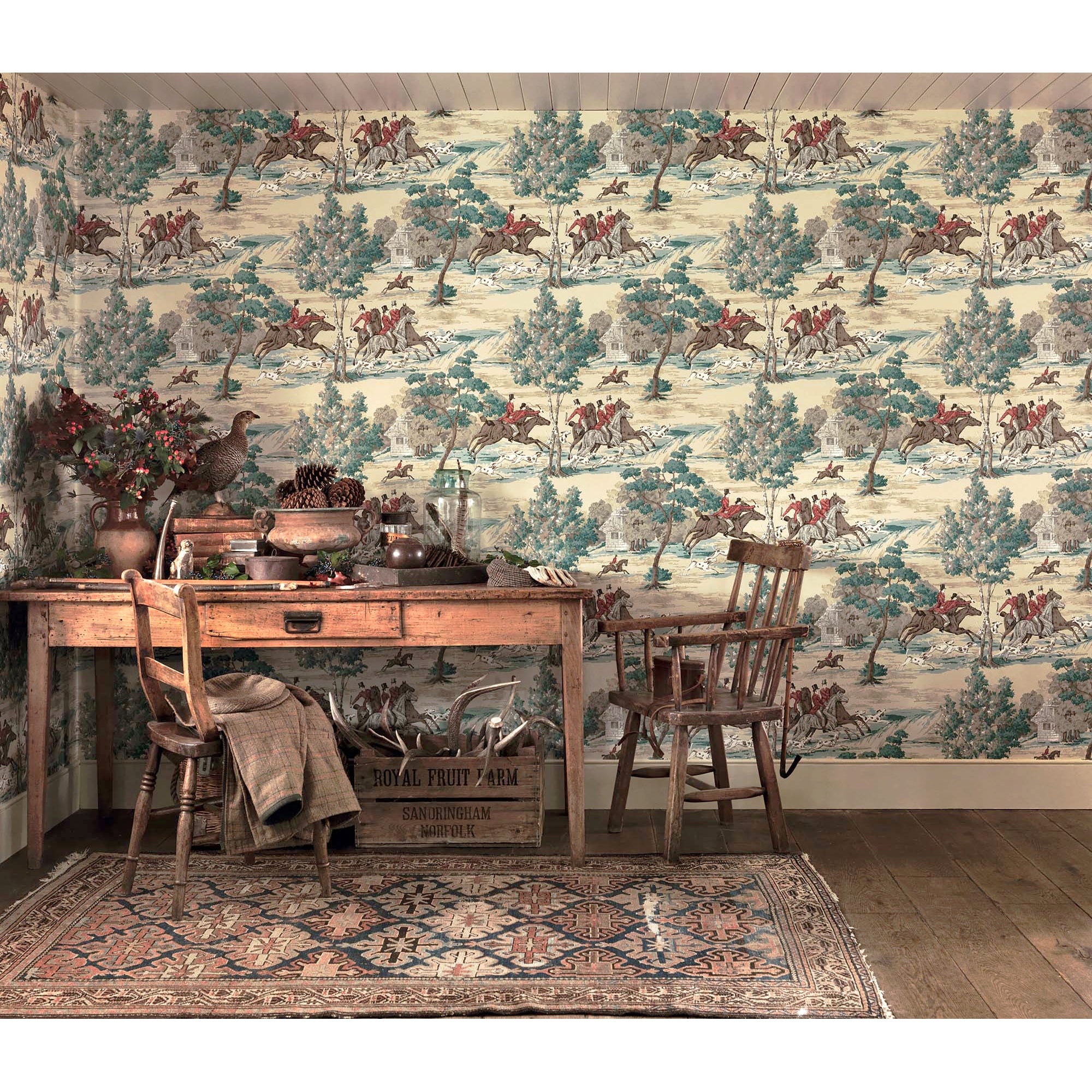 Sanderson / ONE SIXTY WALLPAPER COLLECTION / Tally Ho Teal / Ruby
