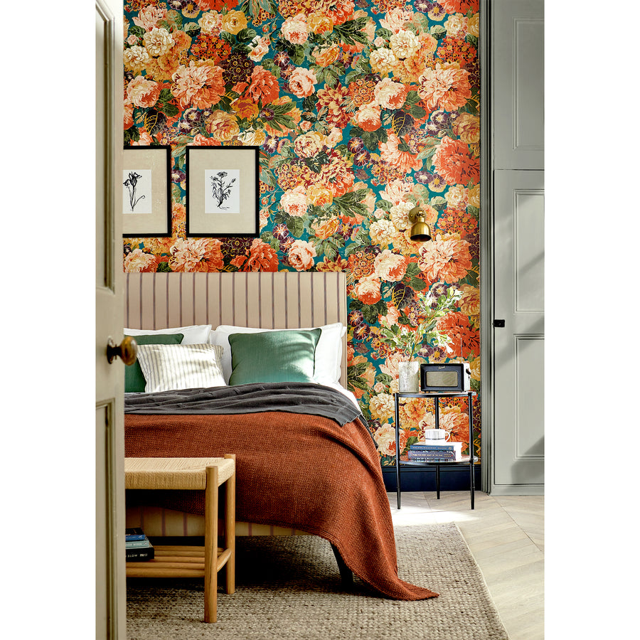 Sanderson / ONE SIXTY WALLPAPER COLLECTION / Very Rose And Peony Kinghfisher / Rowan Berry 217027