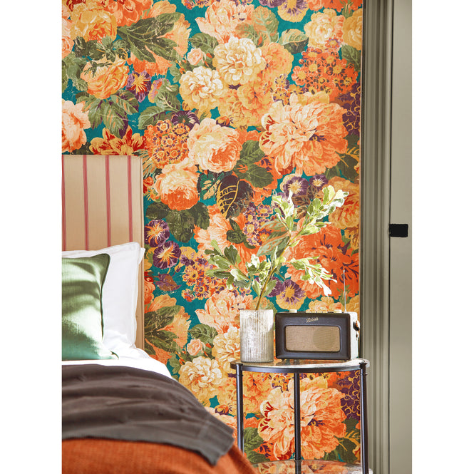 Sanderson / ONE SIXTY WALLPAPER COLLECTION / Very Rose And Peony Kinghfisher / Rowan Berry 217027