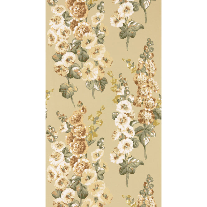 Sanderson / ONE SIXTY WALLPAPER COLLECTION / Hollyhocks Gold Metallic / Tan 217034