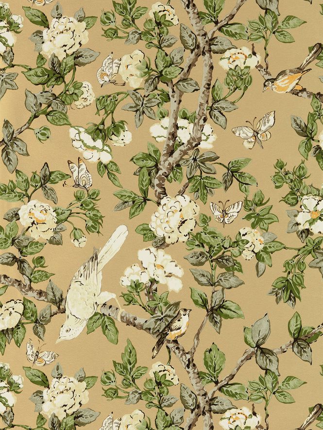 Sanderson / ONE SIXTY WALLPAPER COLLECTION / Caverley Gold Metallic / Gardenia Green 217036