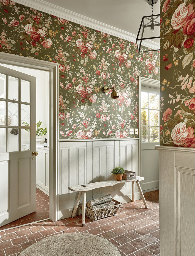 Sanderson / ONE SIXTY WALLPAPER COLLECTION / Stapleton Park Olive / Bengal Red 217046