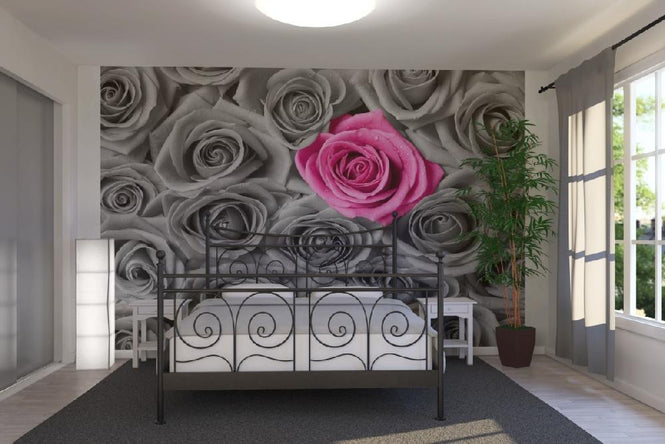 PHOTOWALL / Roses - Pink and Grey (e19096)