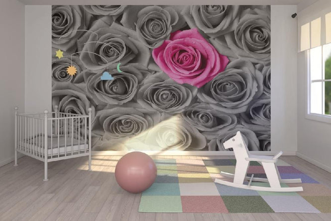 PHOTOWALL / Roses - Pink and Grey (e19096)