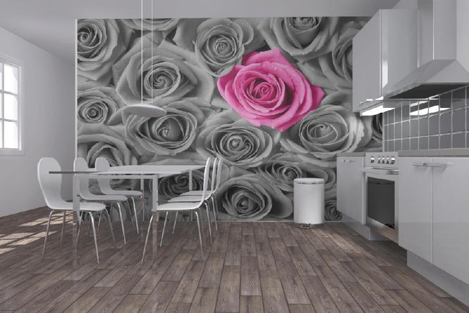 PHOTOWALL / Roses - Pink and Grey (e19096)