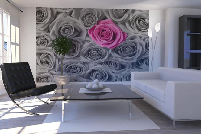PHOTOWALL / Roses - Pink and Grey (e19096)