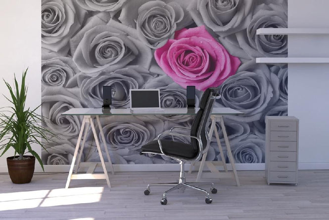 PHOTOWALL / Roses - Pink and Grey (e19096)