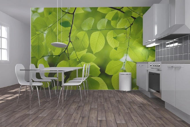 PHOTOWALL / Yellow Wood Green Leaves (e10081)