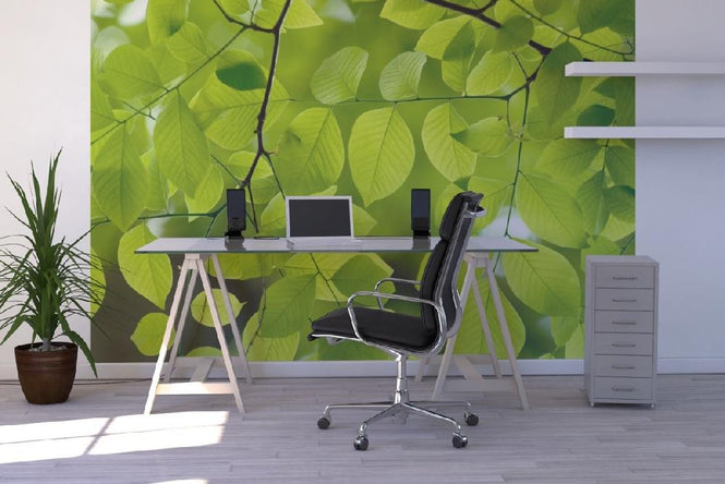 PHOTOWALL / Yellow Wood Green Leaves (e10081)
