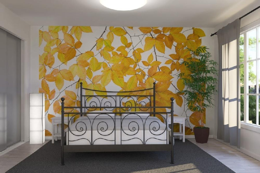 PHOTOWALL / Yellow Leaves on White Background (e10101)