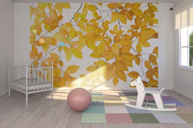 PHOTOWALL / Yellow Leaves on White Background (e10101)