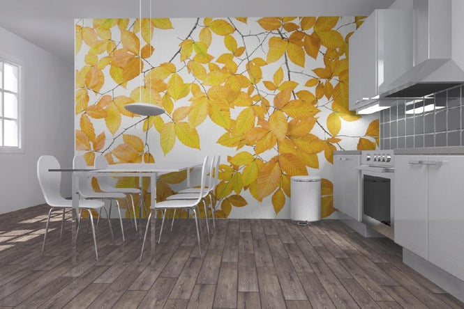 PHOTOWALL / Yellow Leaves on White Background (e10101)
