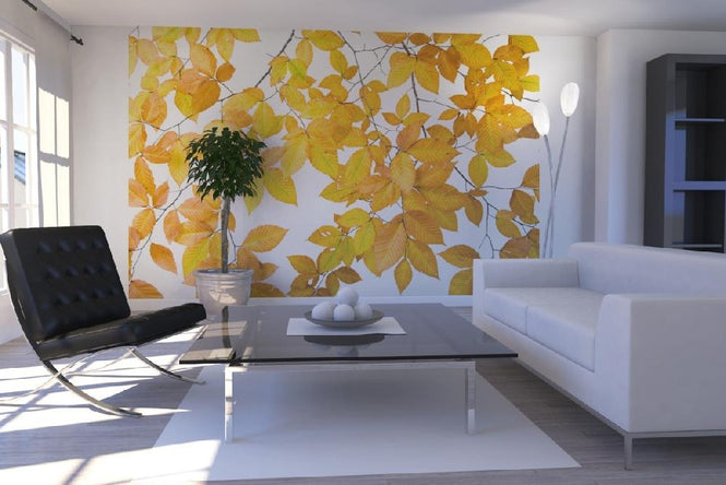PHOTOWALL / Yellow Leaves on White Background (e10101)