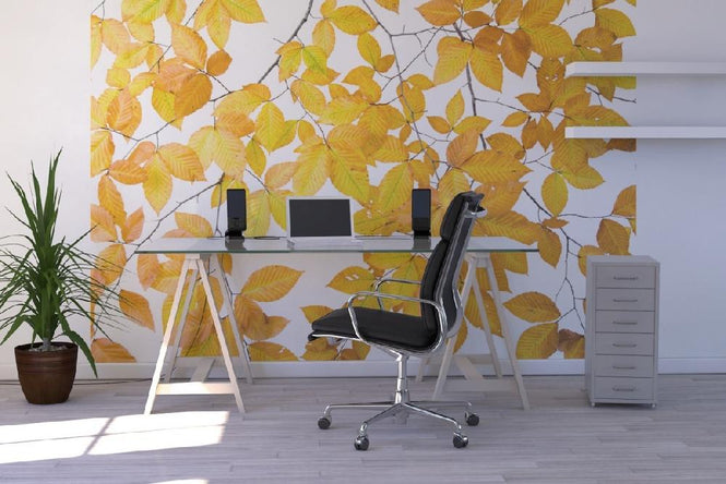 PHOTOWALL / Yellow Leaves on White Background (e10101)