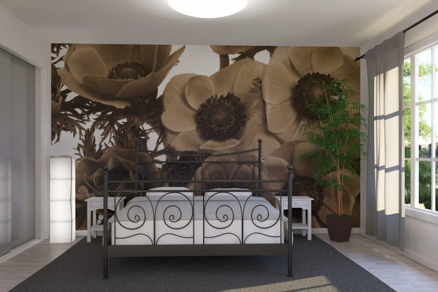 PHOTOWALL / Panoramic Flowers - Pink - Sepia (e19507)