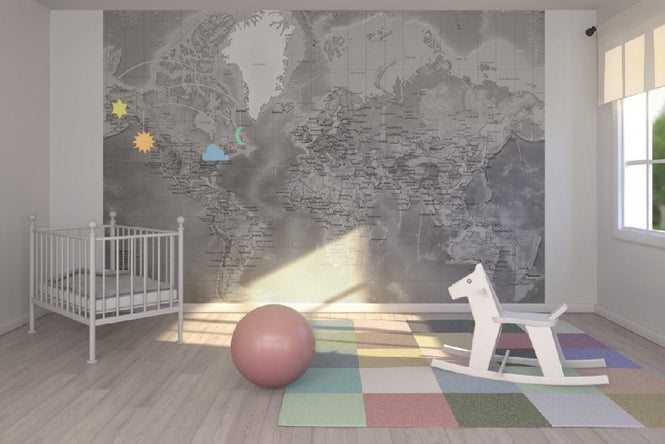 PHOTOWALL / World Map - Detailed Grey (e19712)