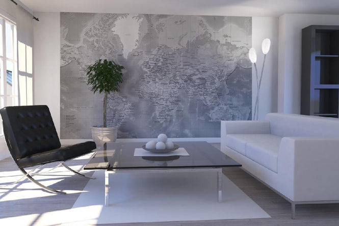 PHOTOWALL / World Map - Detailed Grey (e19712)