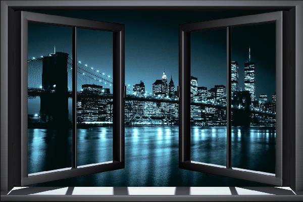 PHOTOWALL / Blue Brooklyn Bridge Through Window (e20740)