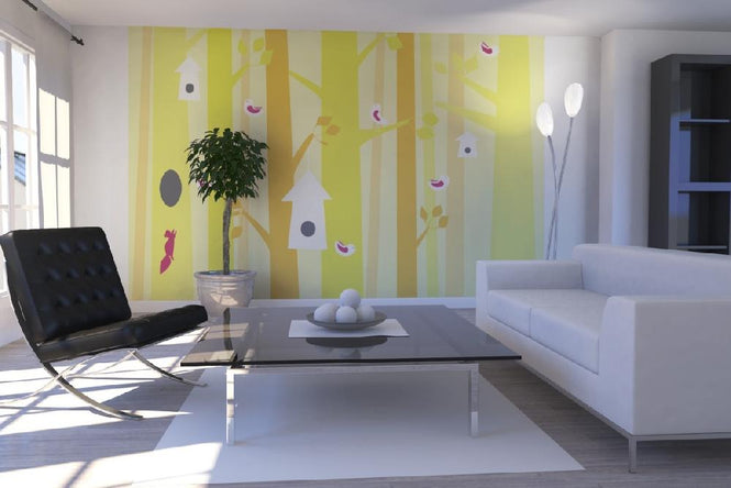 PHOTOWALL / Birdforest - Yellow and Pink (e22321)