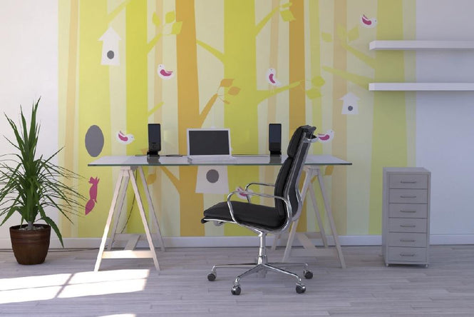 PHOTOWALL / Birdforest - Yellow and Pink (e22321)