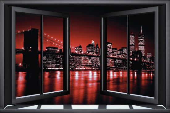 PHOTOWALL / Brooklyn Bridge Through Window - Red (e22384)