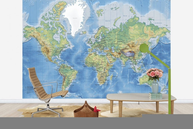 PHOTOWALL / World Map Detailed - Without Roads (e22619)