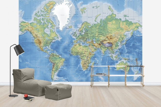 PHOTOWALL / World Map Detailed - Without Roads (e22619)