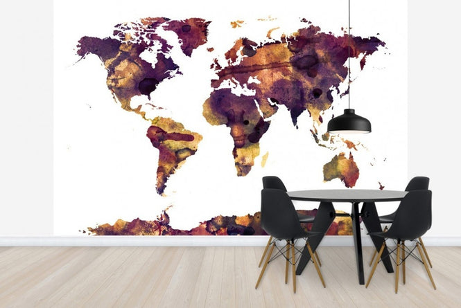 PHOTOWALL / Watercolor World Map Purple (e22677)